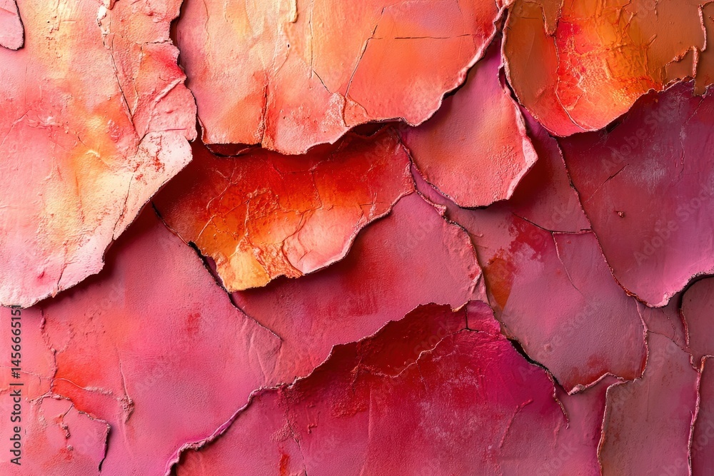 Fototapeta premium Abstract art with layered, broken, pink and orange shapes.
