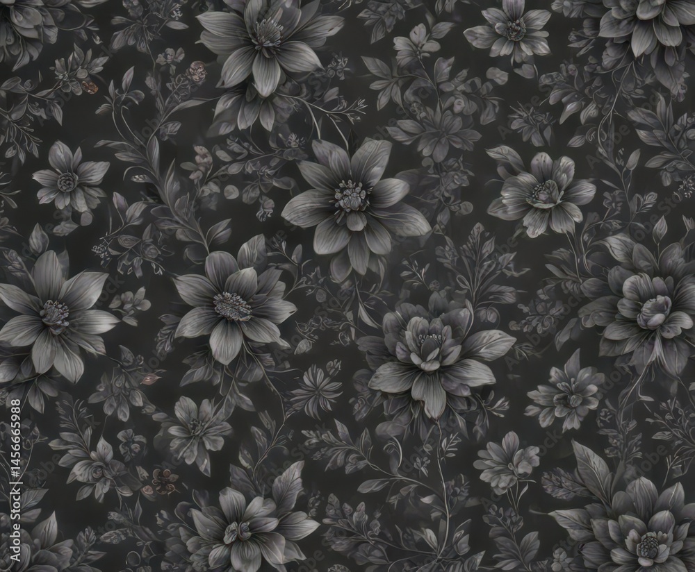 custom made wallpaper toronto digitalCharcoal grey small floral wallpaper; intricate botanical details repeat seamlessly , interior, leaves