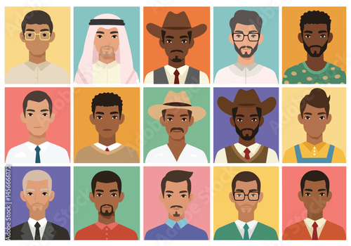 Vibrant flat vector illustration showcasing a diverse group of people from around the world. Colorful portraits representing global unity and cultural richness