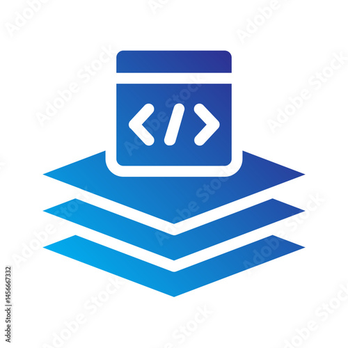 Stacked documents with code symbol for layered coding.