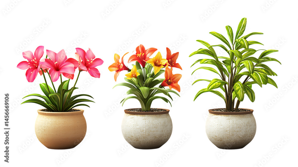 Fototapeta premium Set of Three Potted Plants Against Transparent Background