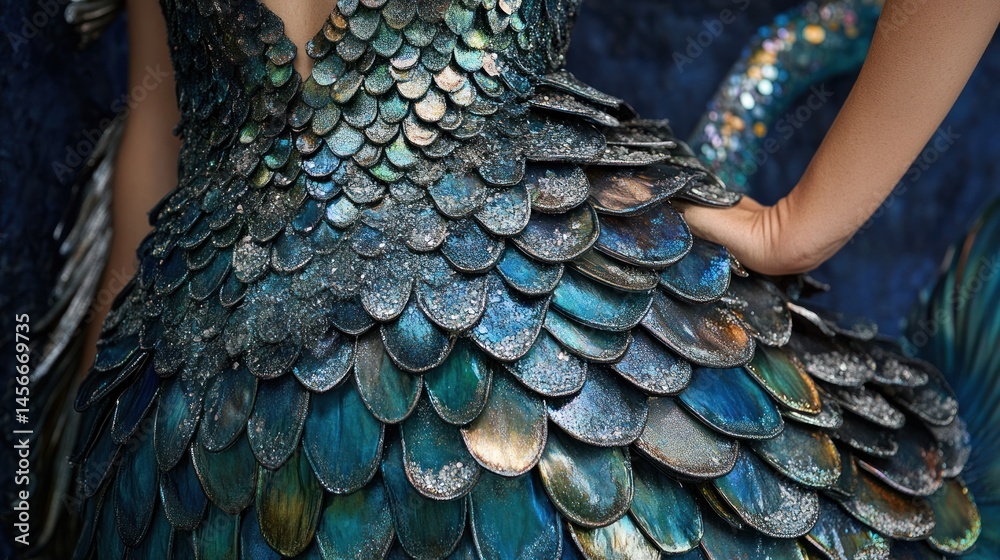 Fototapeta premium Close-up of a shimmering mermaid tail dress