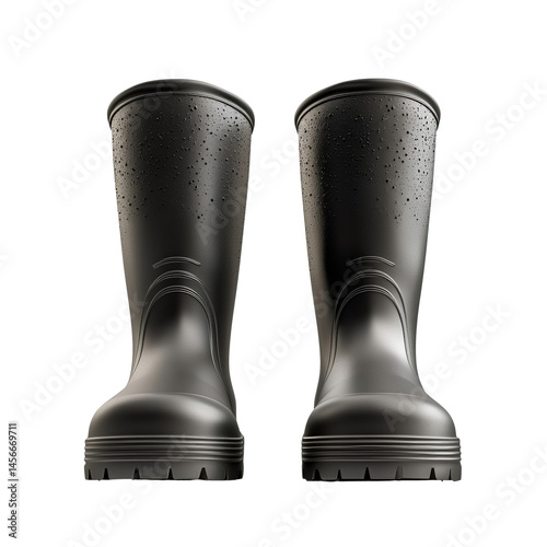 Shiny rubber boots for rainy days, protective footwear for outdoor activities