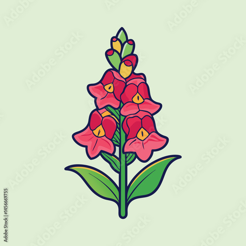 Vibrant Red Snapdragon Flower Illustration Botanical Artwork Nature Bloom Floral Design