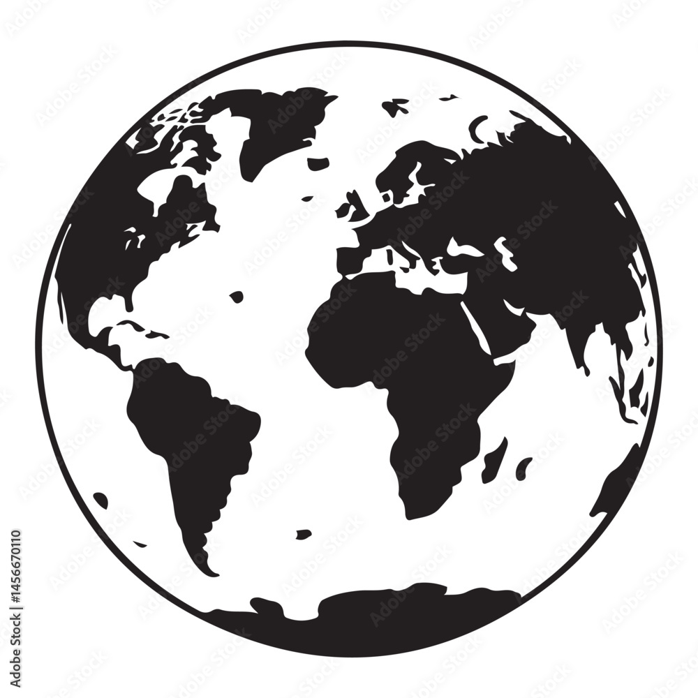 Obraz premium World map globe or planet earth world map flat icon for apps and websites Vector Black silhouettes. with white background