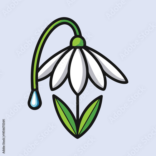 Delicate Snowdrop Flower with Droplet Illustration Spring Bloom Nature Graphic Design