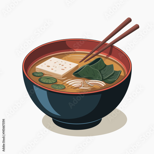 Vector Illustration of Miso Soup with Tofu and Vegetables