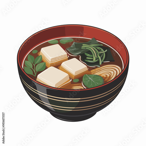 Vector Illustration of Miso Soup with Tofu and Vegetables