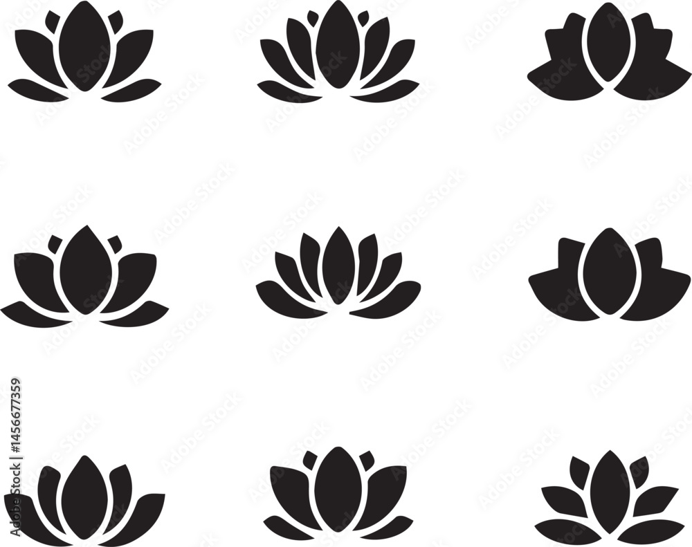 Obraz premium black lotus flower vector, lotus silhouette illustration, sacred flower clipart, black floral lotus, lotus bloom icon, spiritual flower vector
