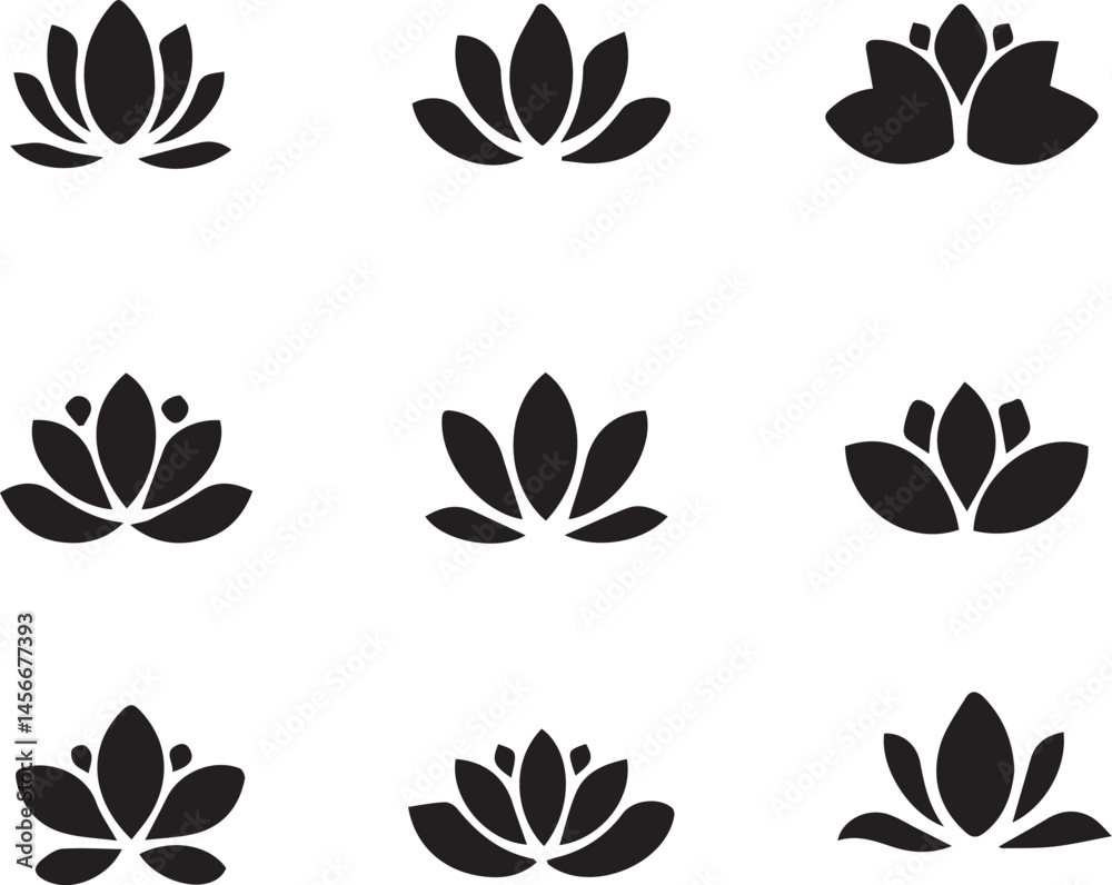 Obraz premium black lotus flower vector, lotus silhouette illustration, sacred flower clipart, black floral lotus, lotus bloom icon, spiritual flower vector