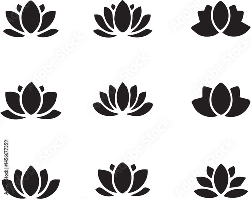 black lotus flower vector, lotus silhouette illustration, sacred flower clipart, black floral lotus, lotus bloom icon, spiritual flower vector