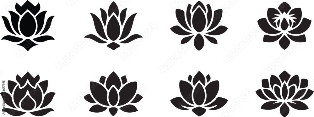Obraz premium black lotus flower vector, lotus silhouette illustration, sacred flower clipart, black floral lotus, lotus bloom icon, spiritual flower vector