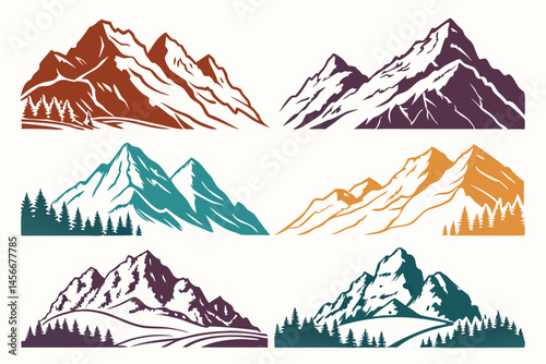 set of Mountain vector silhouette illustration isolated on white background