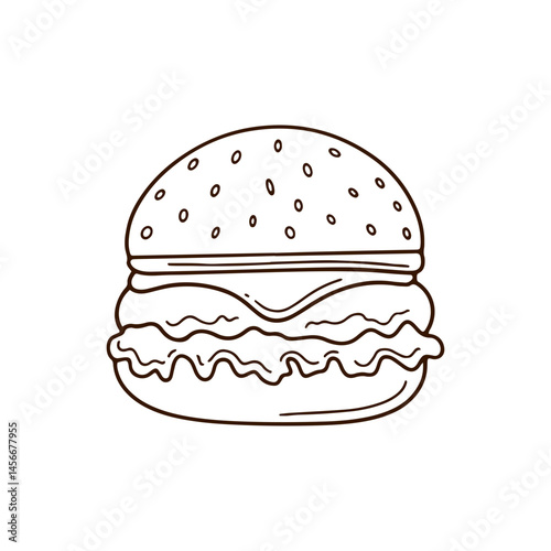 Line Art Of  a National Burger Day