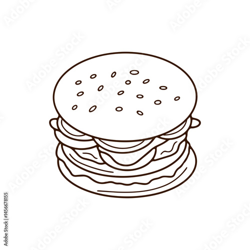 Line Art Of  a National Burger Day