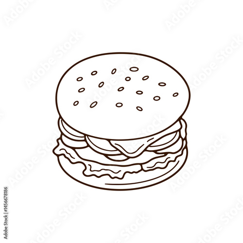 Line Art Of  a National Burger Day