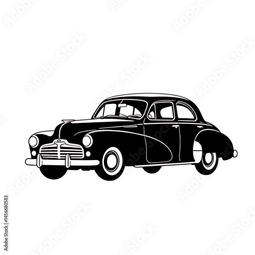 Vintage-Car-Classic-Auto-Black-White-Retro-Vehicle-Illustration