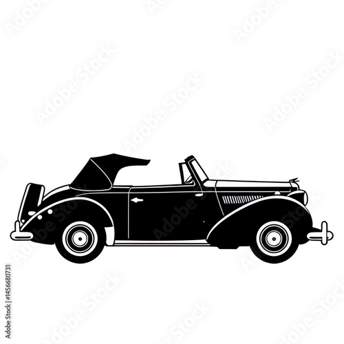 Vintage-Convertible-Car-Classic-Auto-Black-and-White-Illustration