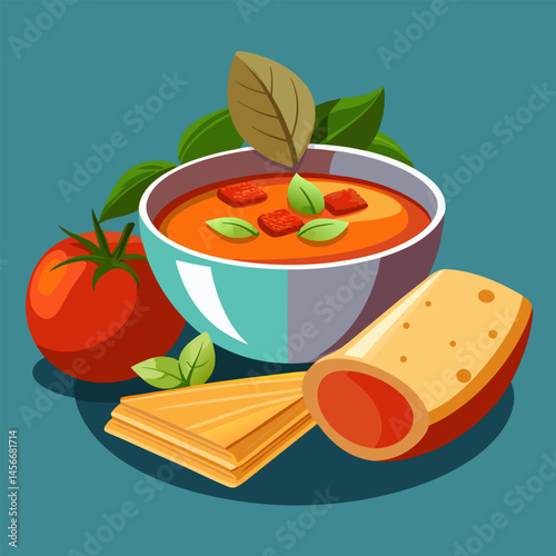 Tomato Soup with Croutons and Bread Sticks. A Delicious and Comforting Meal