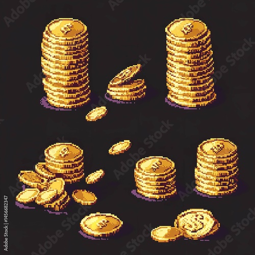 Pixelated Gold Coins Illustration