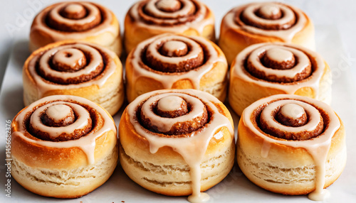 Close-up of cinnabons with icing