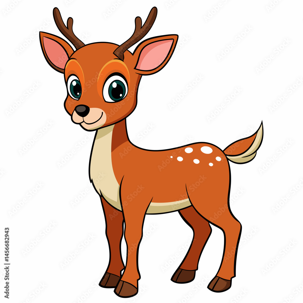Fototapeta premium Cute Cartoon Deer Illustration . Adorable Fawn with Spots