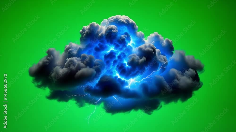 Storm Cloud with Lightning on Green Screen