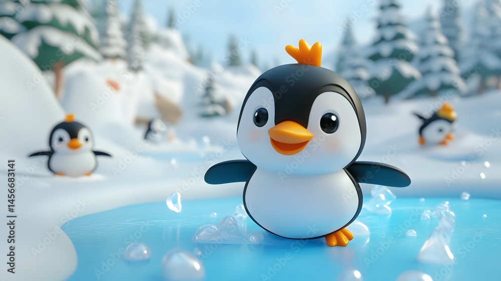 Obraz premium Playful penguins frolic on a winter landscape.