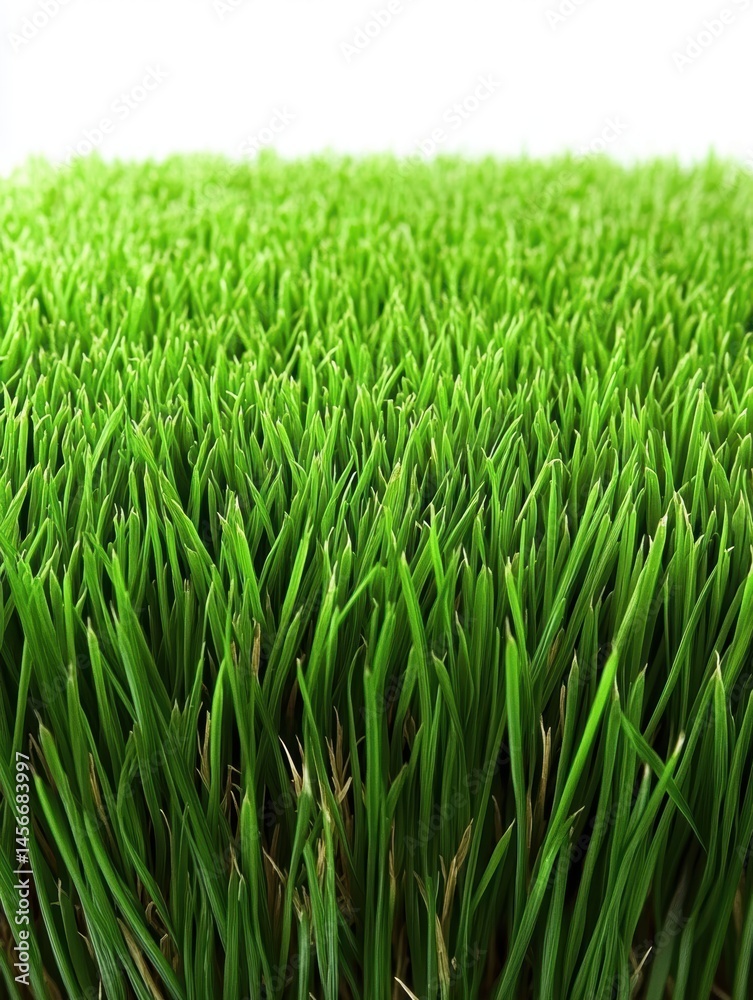 Fototapeta premium Close up of vibrant green grass blades filling the frame in a bright studio shot for a fresh spring background