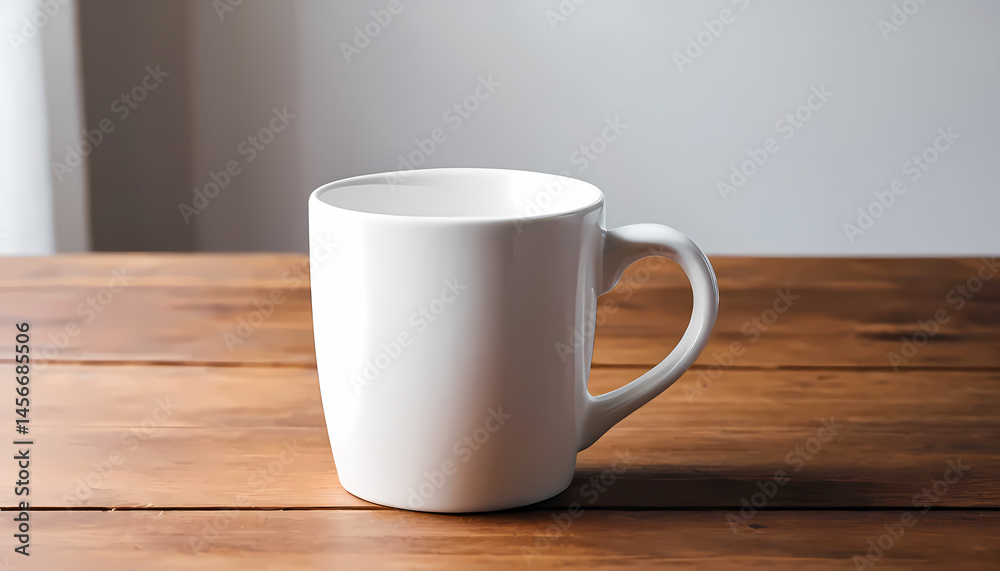 Simple White Mug on Wooden Table Simple White Mug on Wooden Table
