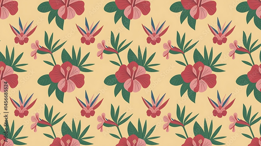 seamless floral pattern with pale yellow background