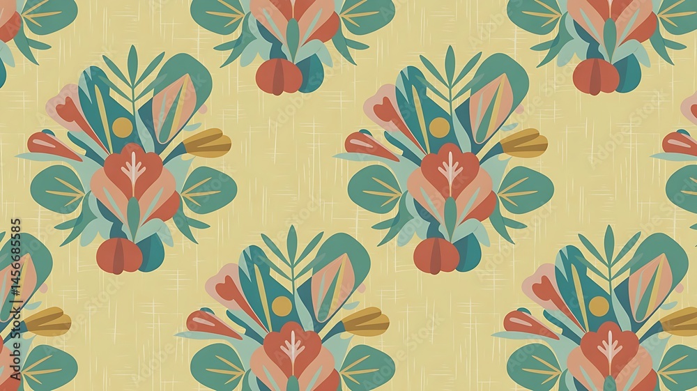 seamless floral pattern with pale yellow background