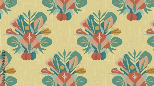 Obraz na płótnie seamless floral pattern with pale yellow background w salonie