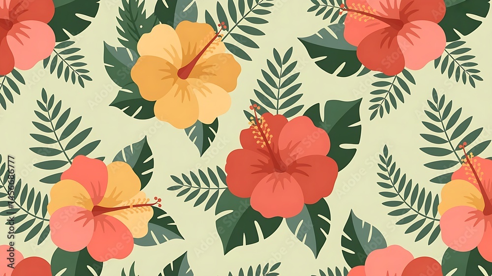 seamless floral pattern with pale yellow background