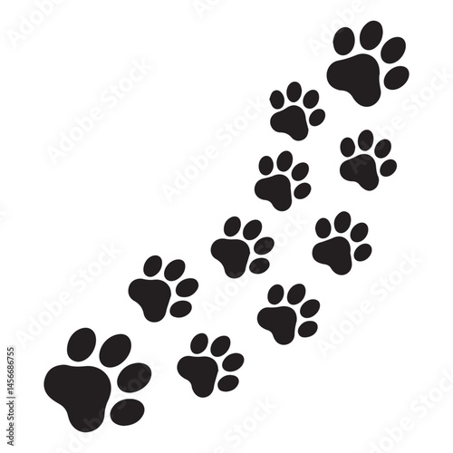 Paw vector foot trail print of cat. Dog, puppy silhouette animal diagonal tracks for t-shirts, backgrounds, patterns, websites, showcases design, greeting cards, child prints and etc