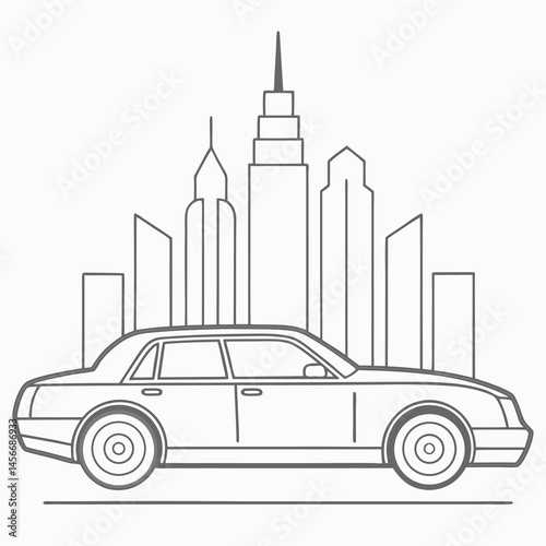 Minimal Cityscape and Car Line Art Illustration

