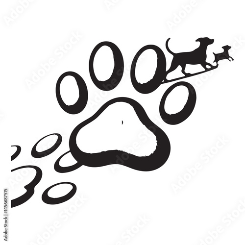 Paw vector foot trail print of cat. Dog, puppy silhouette animal diagonal tracks for t-shirts, backgrounds, patterns, websites, showcases design, greeting cards, child prints and etc