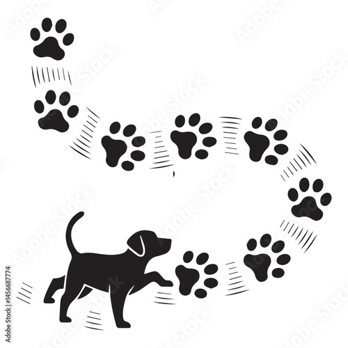 Paw vector foot trail print of cat. Dog, puppy silhouette animal diagonal tracks for t-shirts, backgrounds, patterns, websites, showcases design, greeting cards, child prints and etc