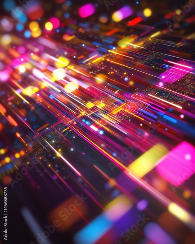 Abstract data flow visualization with vibrant color spectrum and dynamic light trails in a modern tech style