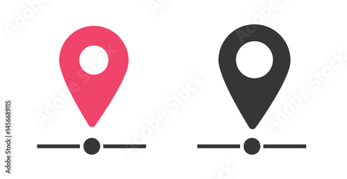 Map pin point marker black white and red flat icon vector graphic illustration set, simple route position pointer shape silhouette pictogram image clip art