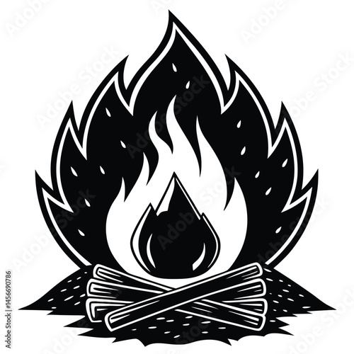 Campfire Flame Vector Illustration – Bonfire Wood Fire Art for Outdoor & Camping Design