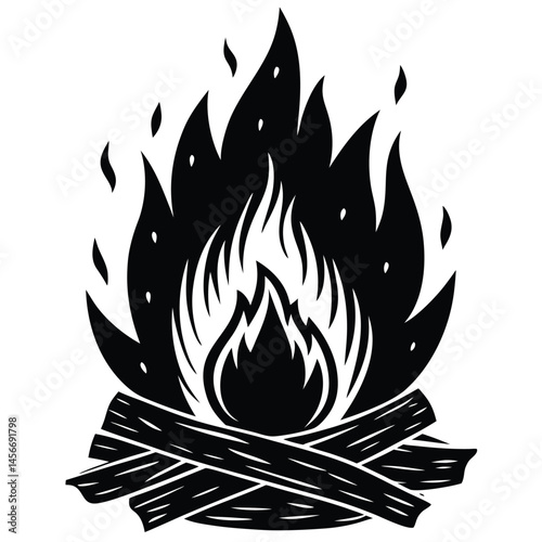 Campfire Flame Vector Illustration – Bonfire Wood Fire Art for Outdoor & Camping Design