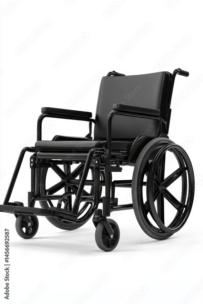 Fototapeta premium Sleek Black Wheelchair on White Backdrop Symbolizing Mobility and Accessibility for All People