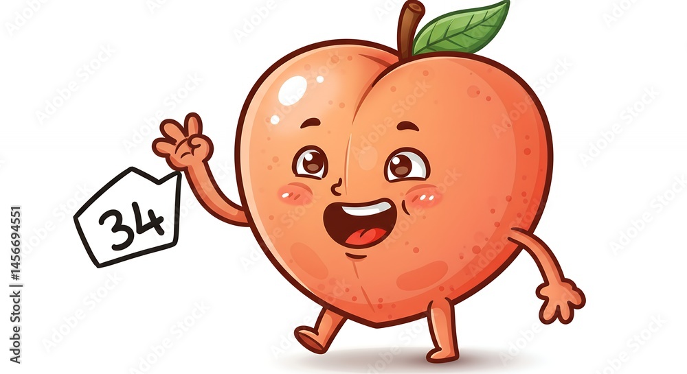 Fototapeta premium Cartoon Peach with Tag