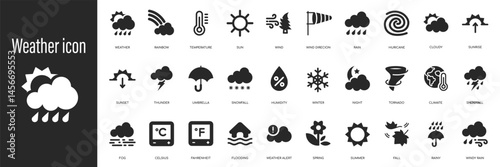 Weather icon set. Rain, snow, cloud, humidity, summer icon