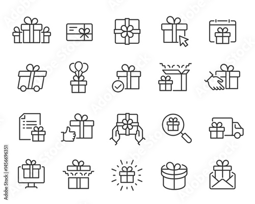 Vector Icon Set for Gifts in Line Style