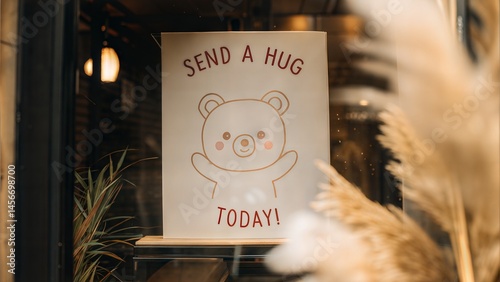 Cute Teddy Bear Doodle on Pastel Background – ‘Send a Hug Today!’ for National Teddy Bear Day Social Campaigns & Gifting Brands