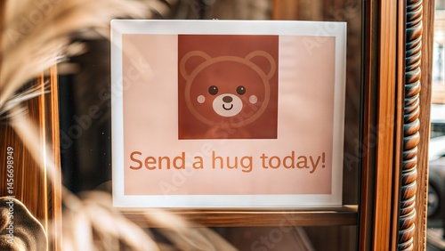 Cute Teddy Bear Doodle on Pastel Background – ‘Send a Hug Today!’ for National Teddy Bear Day Social Campaigns & Gifting Brands