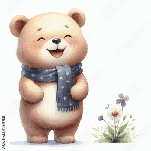 Honeyed Chuckles in Bloom bear laughs and is happy isolated watercolor vector illustration svg