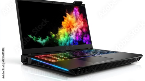 Sleek gaming laptop with vibrant display and RGB lighting
